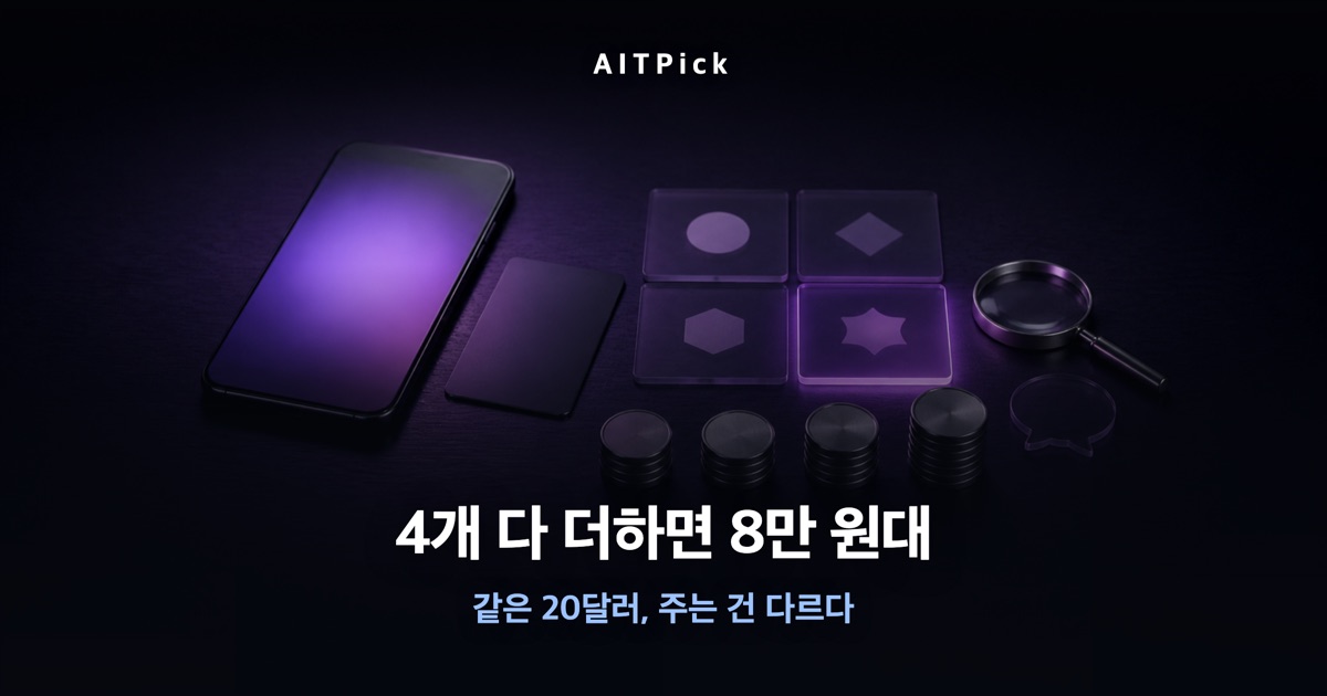 AI 구독료 비교 썸네일 — 4개 다 더하면 8만 원대, 같은 20달러 주는 건 다르다