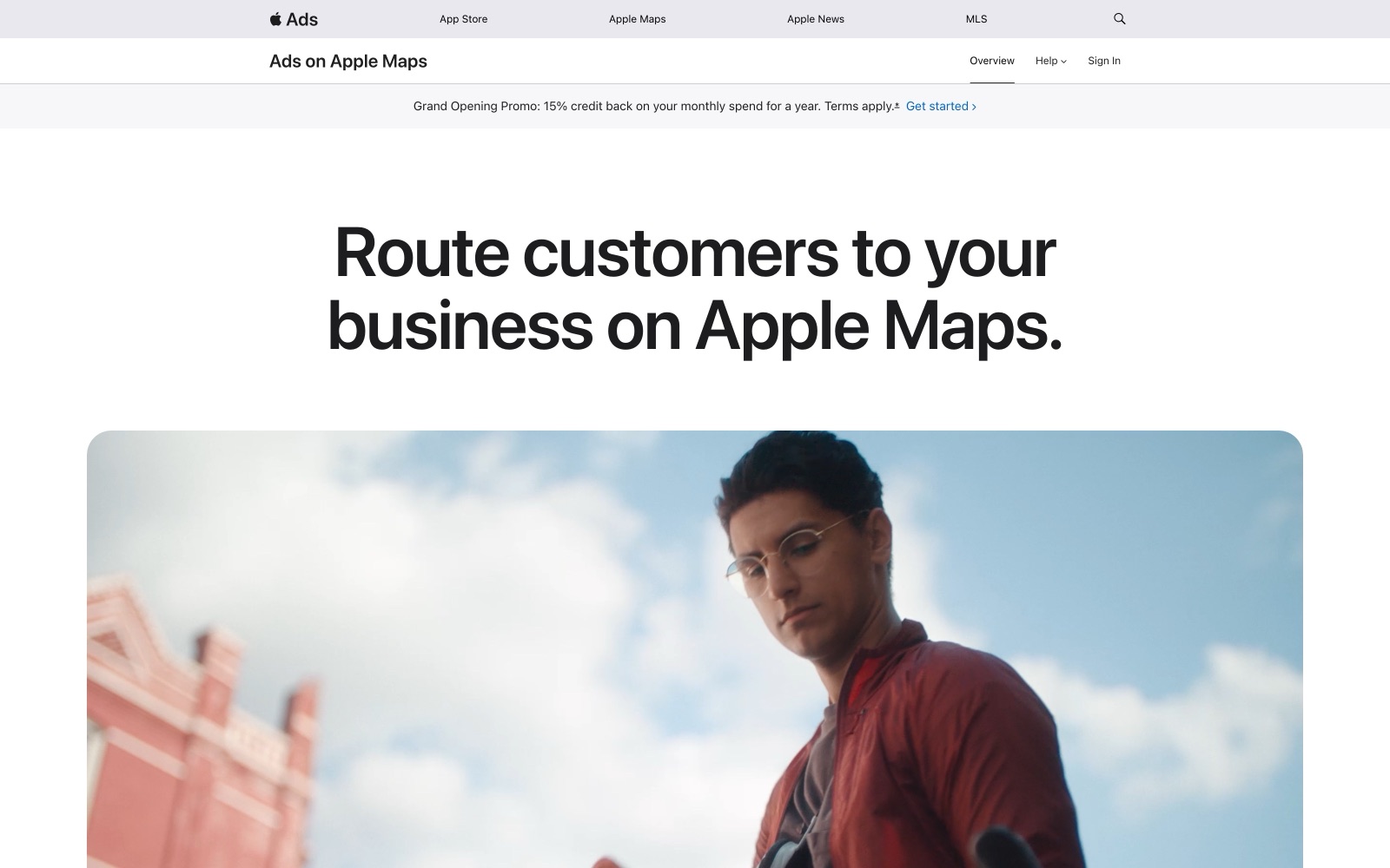 애플 공식 Apple Ads 페이지, Route customers to your business on Apple Maps 문구