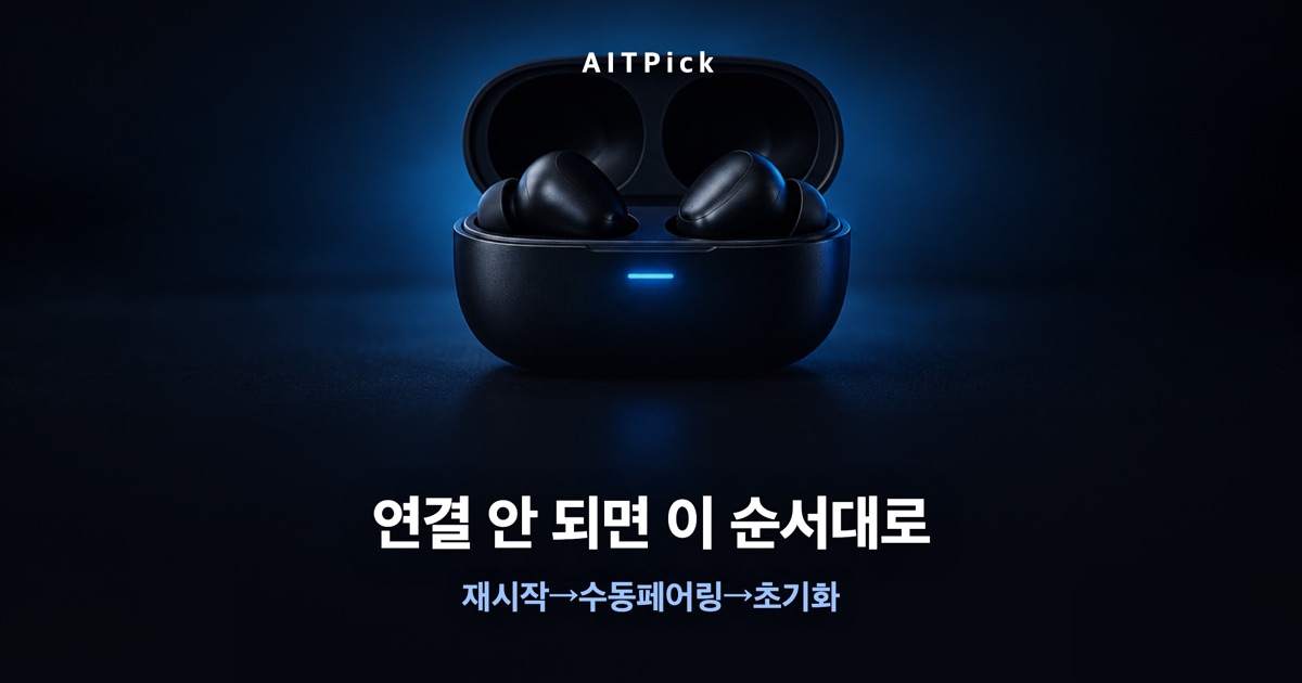 갤럭시 버즈3 프로 충전 케이스 사진 위 '연결 안 되면 이 순서대로' 문구 (AI 생성)